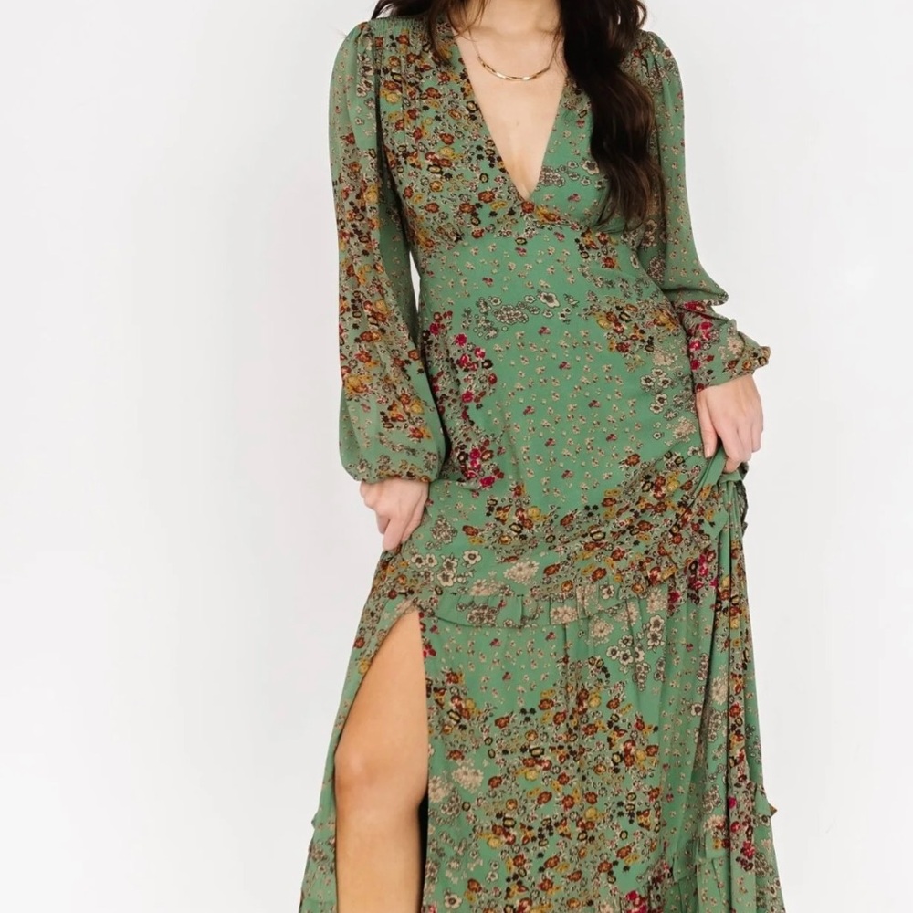 Baltic Born Green Slit Sundress with Bishop Sleeves